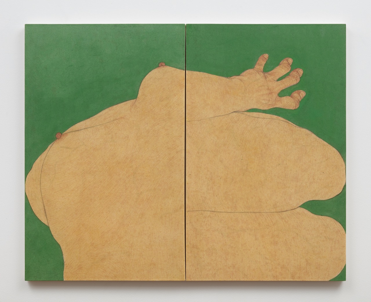<i>Map Chromium oxide green x Phthalocyanine Green 3</i>, 2025. Pigment, rabbit skin and charcoal on calico, 51 1/8 x 31 1/2 in (130 x 80 cm)